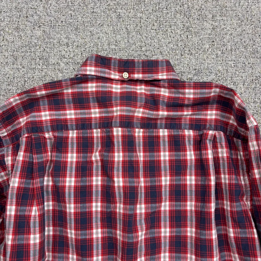 Ralph Lauren Kids Red Navy Blue Plaid Button Down Shirt Size S Cotton Pony Logo